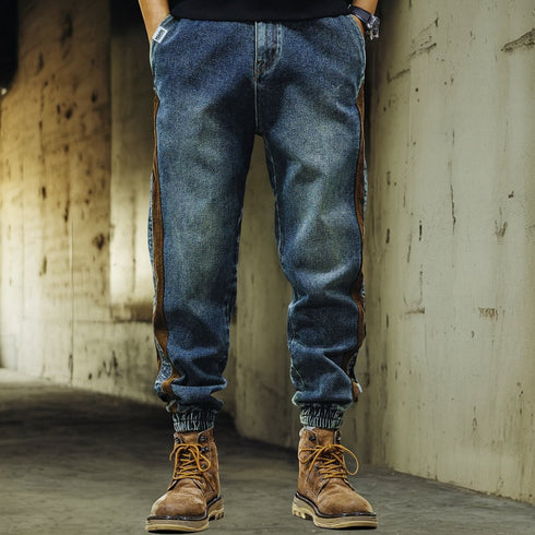 Vintage Wash Side Line Denim Jogger Pants P1828